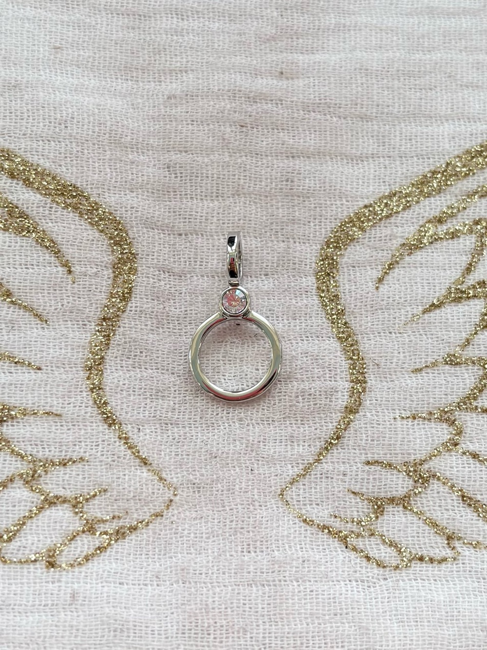 Silver Circle Charm Holder Pendant with Clear Crystal - Swarovski